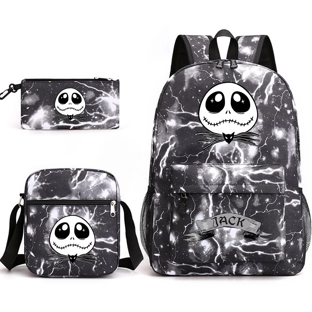 Hallowmas南瓜王子jack三件套书包幽灵卡通印花男女学生双肩包