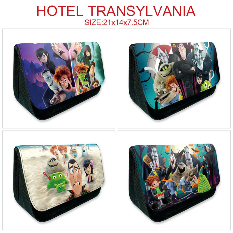 精灵旅社周边数码印花翻盖双层笔袋 卡通学生大容量帆布笔盒钱包