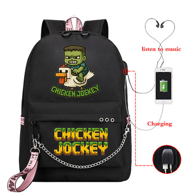 跨境chicken Jockey 校园书包链条韩版Ins风中学生户外双肩背包