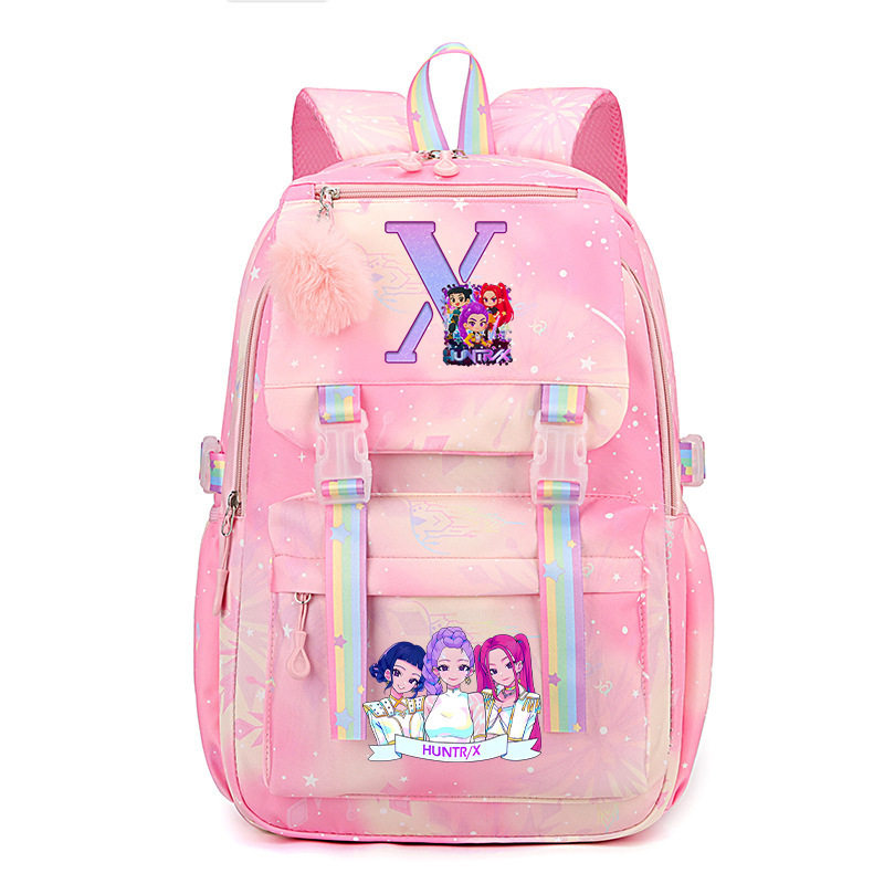 猎魔女团字母印花粉色双肩包跨境休闲周边大容量背包学生书包