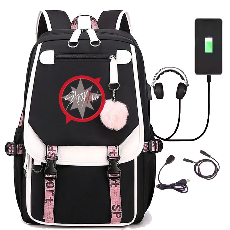 新款书包双肩背包 stray kids大容量学生包旅行包USB接口运动包
