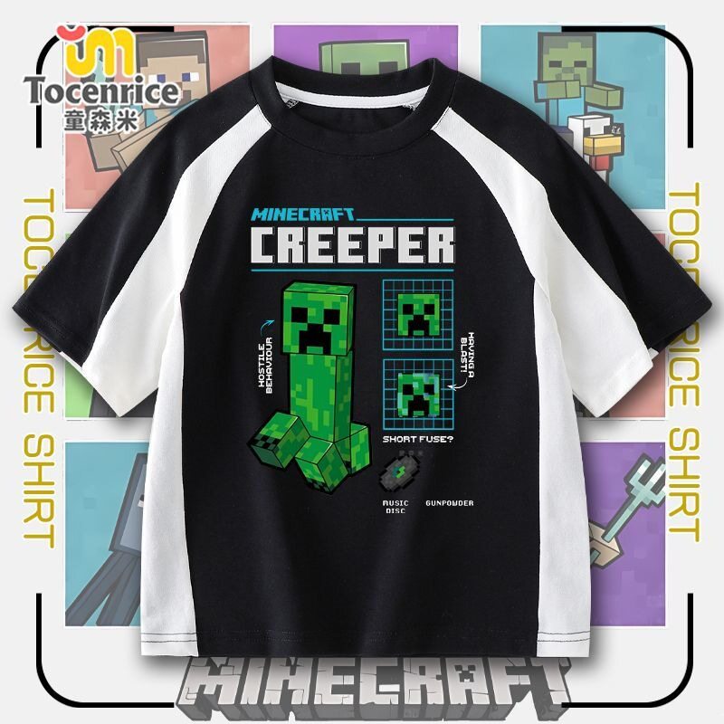 Minecraft我的世界衣服儿童棉短袖t恤男中大童宽松学生半袖上衣