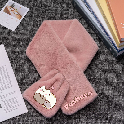 胖吉猫PUSHEEN柔软围巾纯色兔毛围巾可爱加绒仿濑兔毛保暖围脖