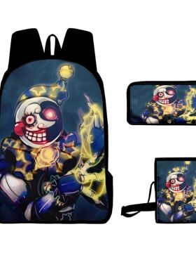 3D亚马逊跨境新款sundrop fnaf双肩背包学生书包斜挎包笔袋三件套