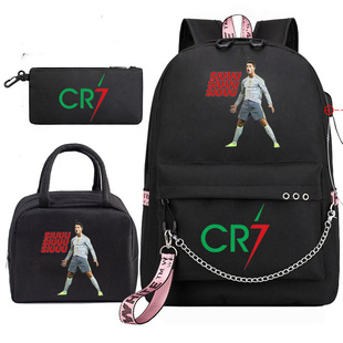 校园学生书包笔袋午餐包三合一 跨境代发0617 CR7罗 欧美足球明星