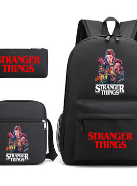 亚马逊速卖通开学季StrangerThings怪奇物语印花双肩背包笔袋单肩