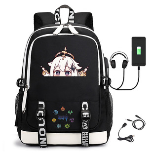 游戏周边Genshin Impact元神印花USB双肩背包休闲中学生书包