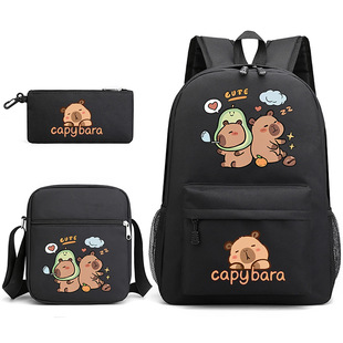 可爱动物卡皮巴拉Capybara印花双肩背包单肩笔袋学生书包三件套
