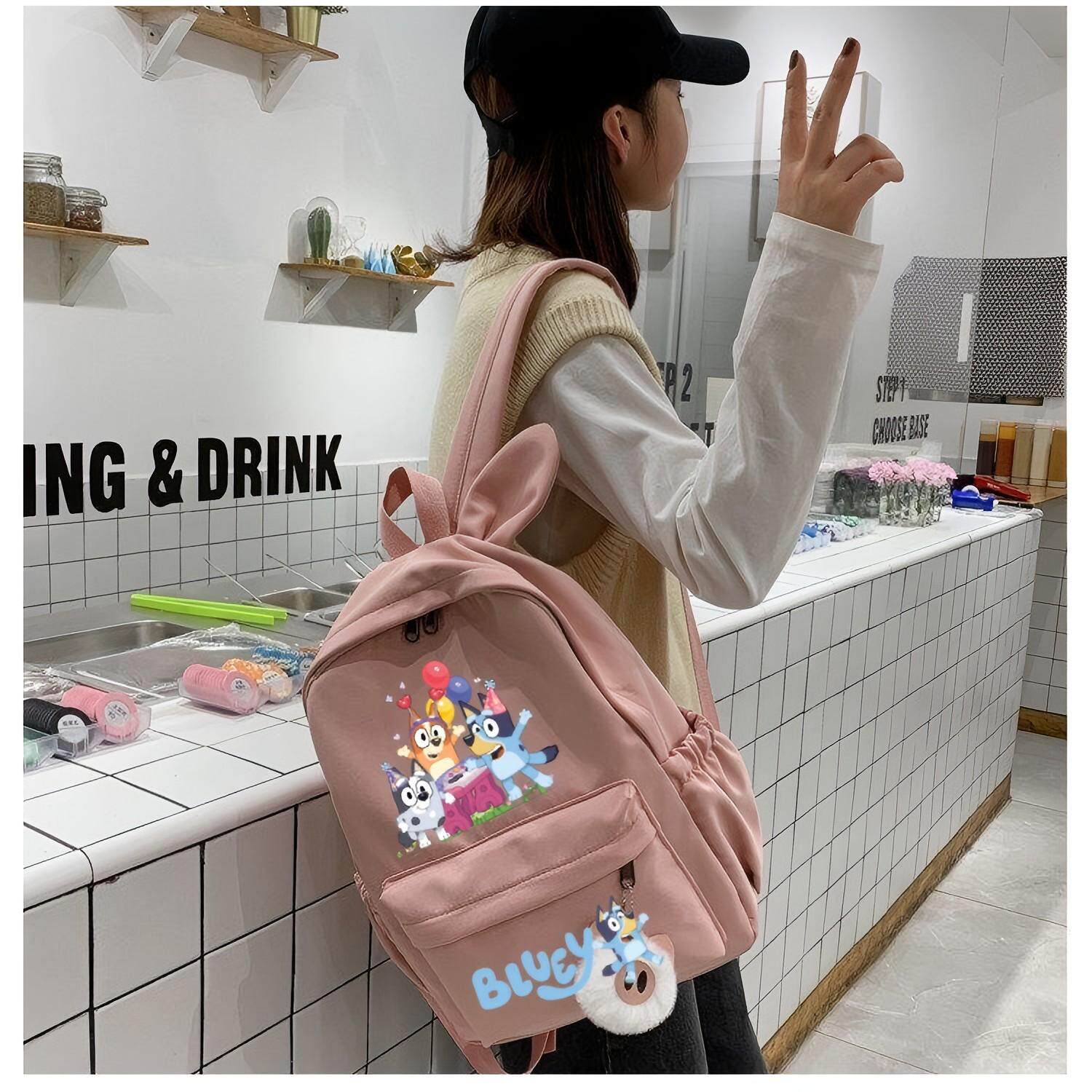 可爱卡通图案bluey布鲁伊兔耳双肩背包小学生书包时尚休闲小书包
