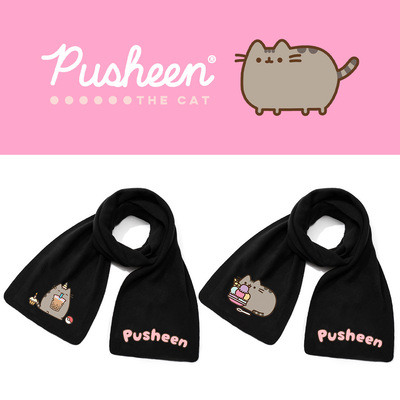 胖吉猫PUSHEEN黑色纯色平板围巾秋冬季男女情侣时尚加厚保暖围脖