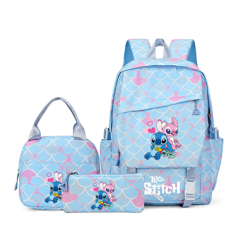 史迪仔学生书包三件套大容量双肩背包午餐包笔袋批发来图DIY现货