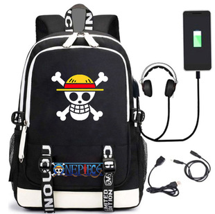 海贼王路飞校园风大容量USB充电包男女学生书包背包双肩包电脑包