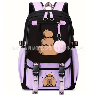 卡皮巴拉capybara印花背包USB电脑包学生休闲护脊双肩书包帆布包