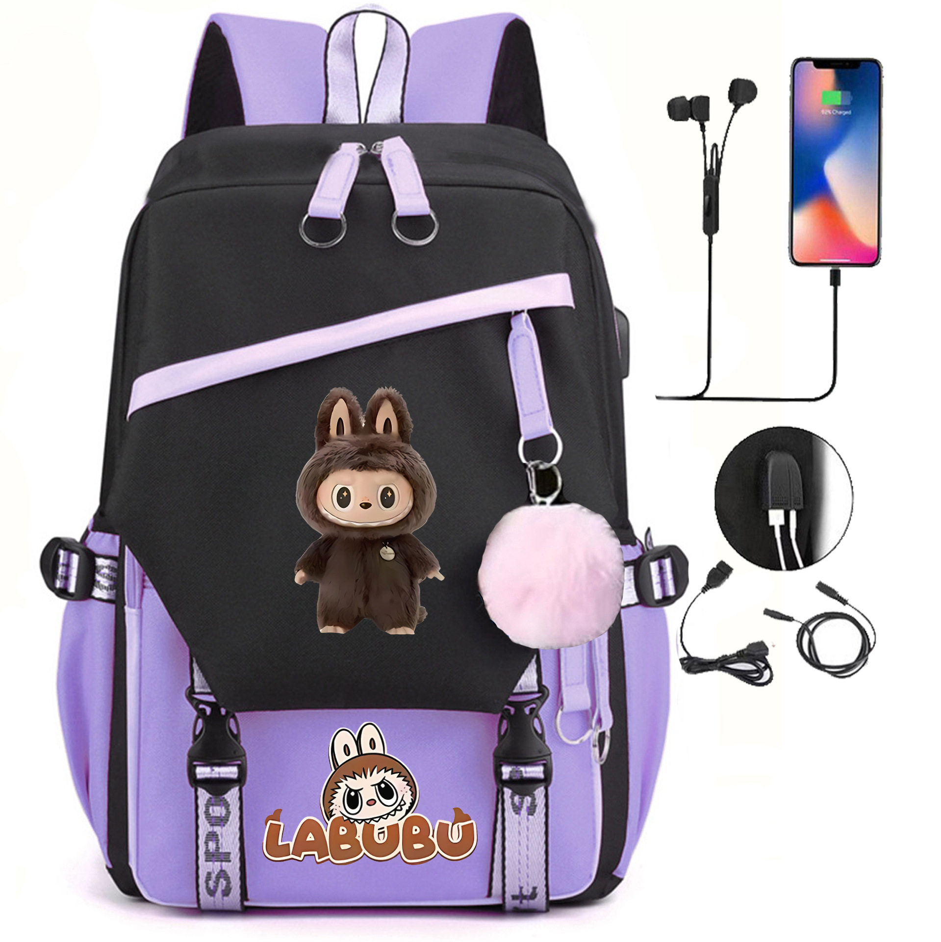 跨境卡通Labubu拉布布印花背包旅行包电脑包学生男女休闲双肩书包,文具电教/文化用品/商务用品,学生书包,淘宝优惠券,粉丝福利购,淘宝优惠卷