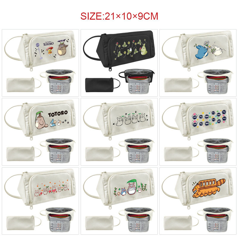 日漫龙猫可爱三角立体大容量笔袋 男女上学出行收纳便携手提笔袋