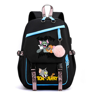 猫和老鼠TOMandJERRY印花背包可爱卡通护脊减负学生书包USB帆布包