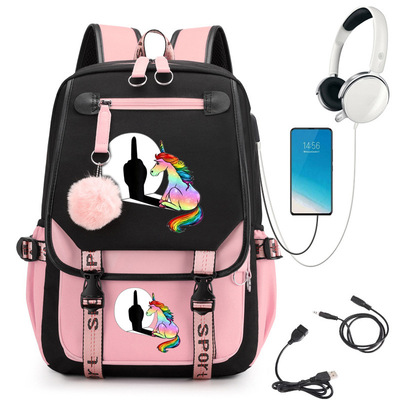 创意独角兽 可爱印花中学生校园书包户外旅行背包跨境代发0605