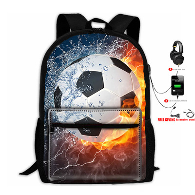 Juventus足球图案学生电脑双肩包 速卖通外贸USB书包 来图发代