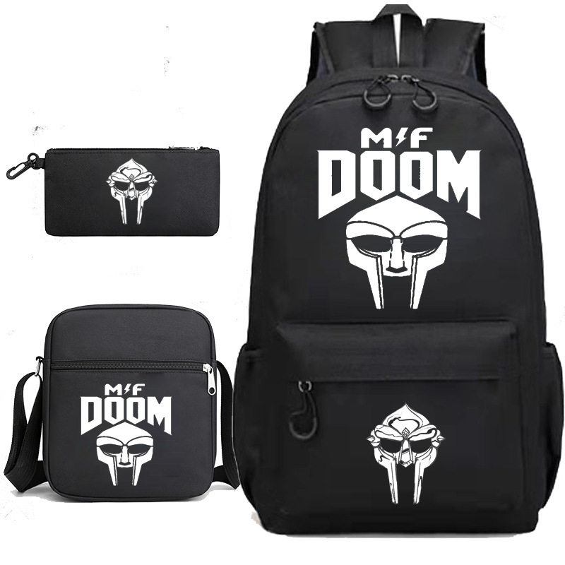 MF DOOM校园书包初高中学生学院风背包笔袋午餐包三件套跨境代发