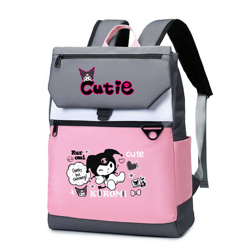 新款库洛米卡通图案双肩背包 大容量学生书包USB电脑包男女款现货