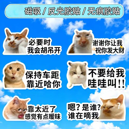 新款meme猫咪搞笑个性文字车贴表情包创意磁吸装饰防水车窗玻璃贴