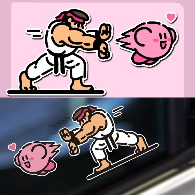 星之卡比街霸拳王反光车贴个性创意动漫电动车摩托车头盔装饰贴纸