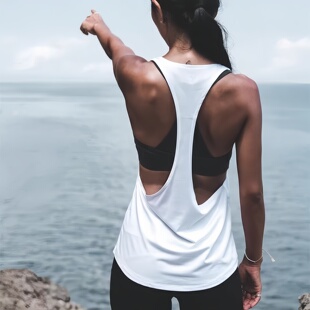 速干工字运动背心女无袖 外穿纯色 宽松跑步瑜伽健身服t恤上衣罩衫