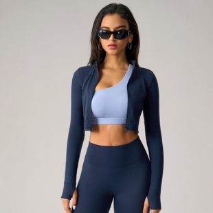 2026春夏欧美紧身短款 上衣 拉链运动外套女户外跑步健身瑜伽服长袖