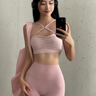 褶皱性感交叉辣妹瑜伽背心细肩带运动文胸普拉提健身舞蹈内衣速干