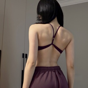 性感大露背瑜伽内衣细肩带纯欲辣妹百搭运动背心吊带式 文胸健身服