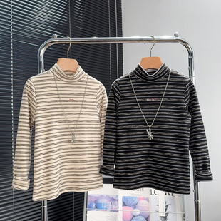啦芙莱童装男女童条纹打底衫秋冬款中大童保暖T恤儿童上衣潮7702