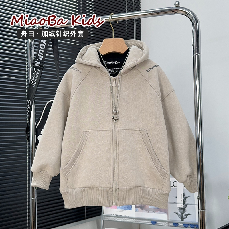舟由童装男童加绒针织外套