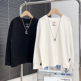 韩版 打底衫 儿童白色洋气内搭上衣 中大童纯棉长袖 男童t恤2026春装