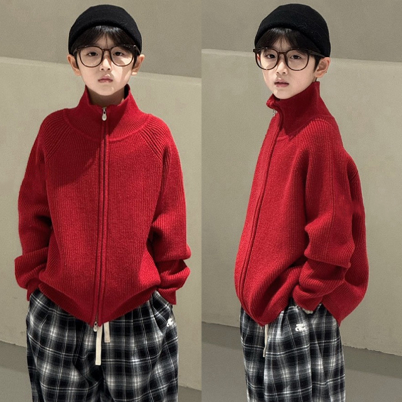 G+童装儿童红色毛衣外套
