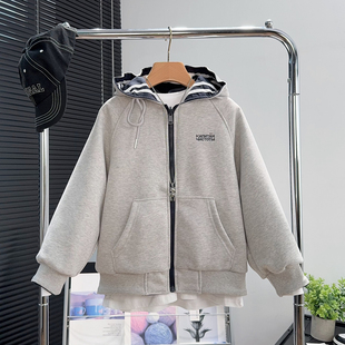 布芮欧童装男童两面穿外套秋季中大童连帽卫衣儿童潮酷夹克16215