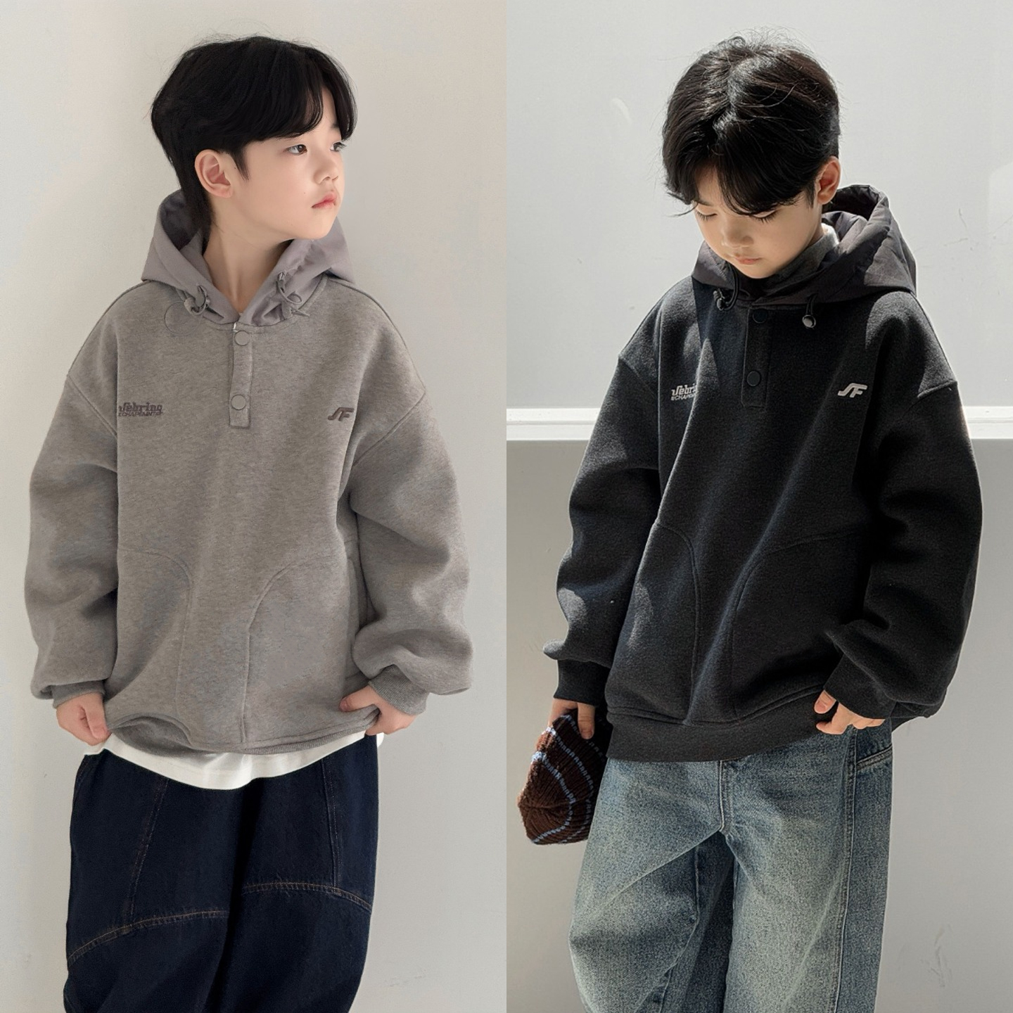 布芮欧童装男童加绒连帽卫衣冬季中大童加厚帽衫儿童套头衫86619