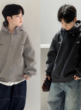 布芮欧童装男童加绒连帽卫衣冬季中大童加厚帽衫儿童套头衫86619