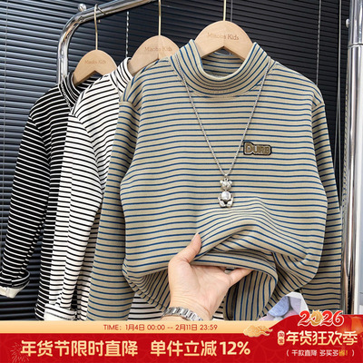 男童条纹加绒打底衫儿童加厚上衣