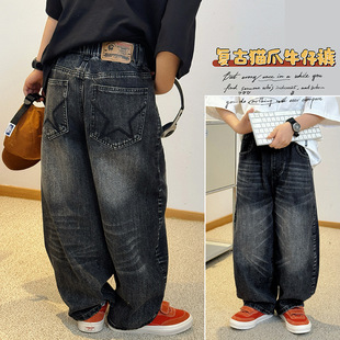 青少年 韩版 儿童牛仔裤 中大童黑色直筒裤 男女童休闲裤 2026春季