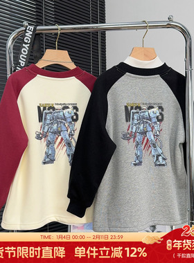 童乐鱼童装男童一体绒长袖T恤冬季儿童插肩袖大童保暖打底衫5888