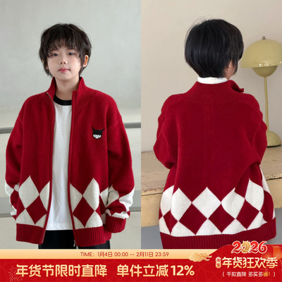 G+童装男女童红色针织开衫