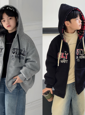 大E小e童装男女童夹棉外套冬款中大童加厚卫衣开衫儿童拉链衫2838