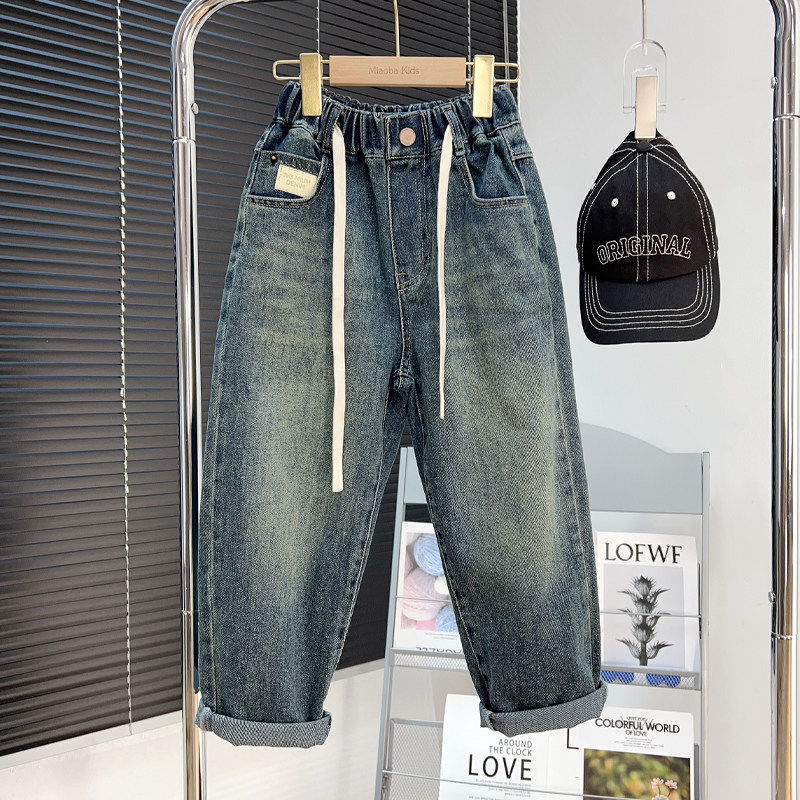 男童牛仔裤春秋装中大童复古长裤