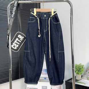 子儿童宽松老爹裤 大E小e童装 中大童蓝色裤 2025秋装 8005 男童牛仔裤