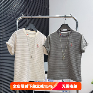 大E小e童装男女童条纹短袖2026夏季中大童圆领T恤儿童半袖衫3807