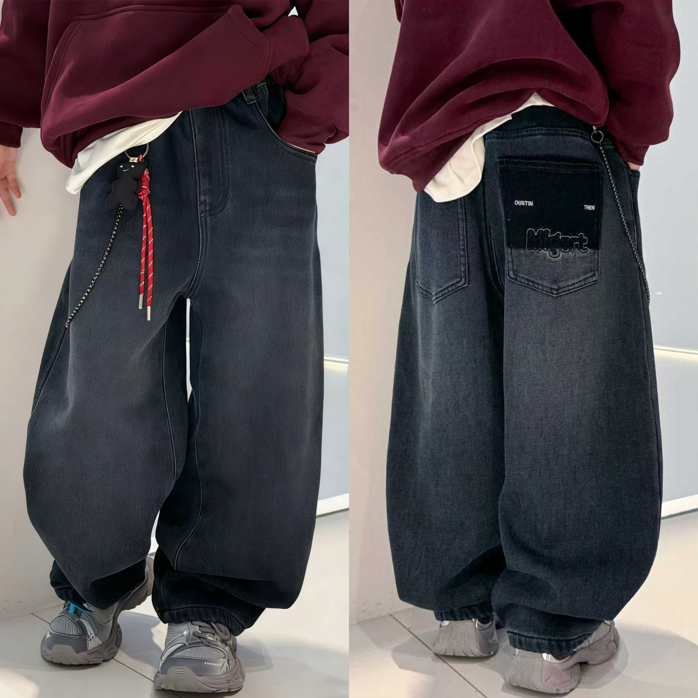 大E小e童装男童加绒牛仔裤