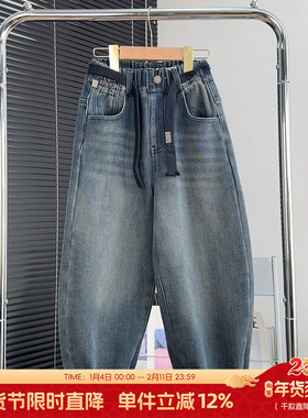 大E小e童装男童加绒裤子冬季中大童加厚牛仔裤儿童保暖长裤66615