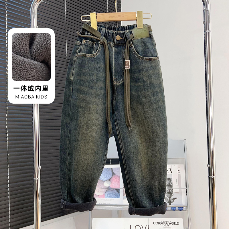 壹咔豆童装男童加绒牛仔裤