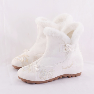 秋冬加绒绣花鞋 旗袍棉靴女 短靴内增高坡跟民族风休闲布靴国风中式