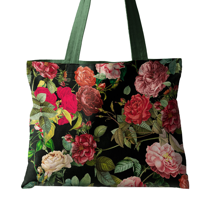 黑底月季横版拉链布包印花单肩包通勤包购物袋书包布袋来图定制,收纳整理,购物袋/环保袋/帆布袋,淘宝优惠券,粉丝福利购,淘宝优惠卷